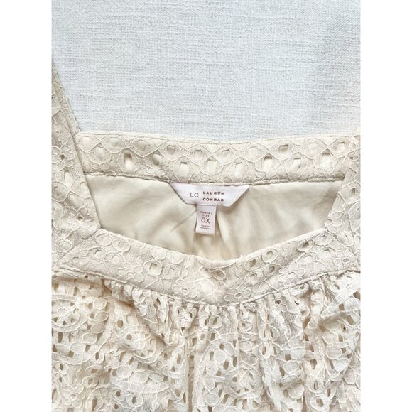 LC Lauren Conrad Women’s 0X Lace Top Flowy Boho Ivory Square Neck Lined - Picture 3 of 7